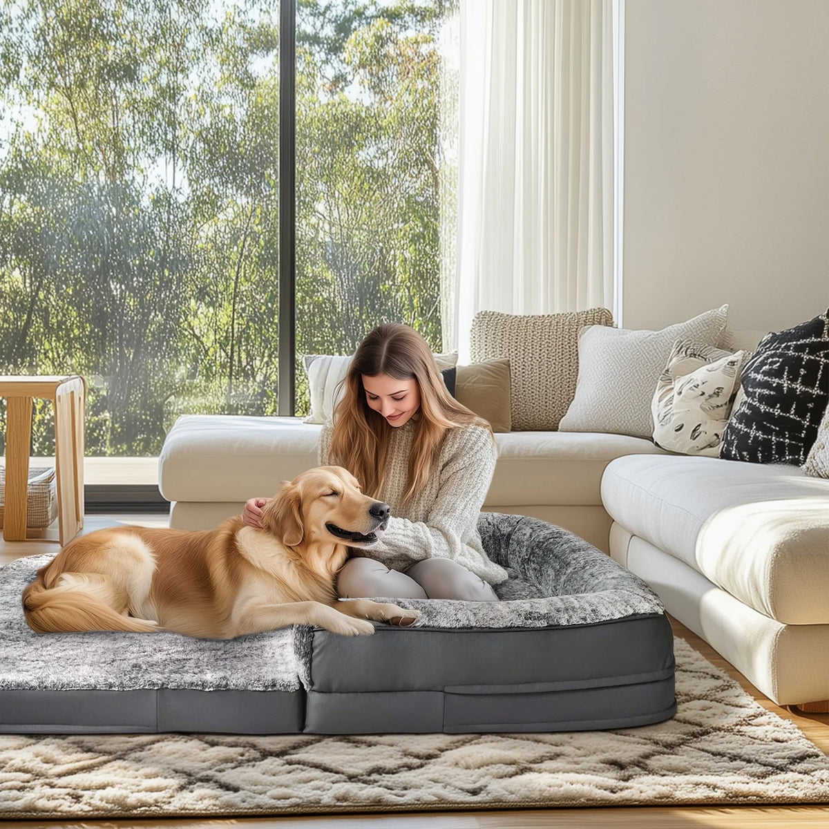 Bingopaw Foldable Orthopedic Dog Bed With Plush Bolster
