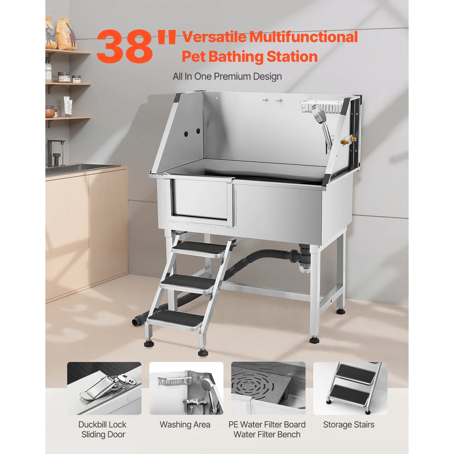 Stainless Steel Dog Washing Station With Faucet Showerhead