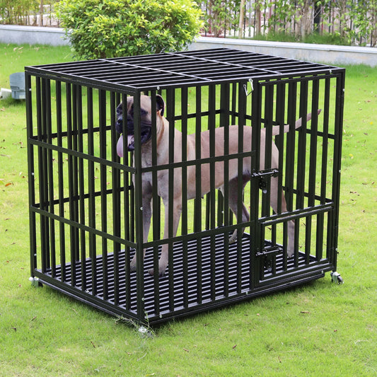 BINGOPAW Heavy Duty Metal Dog Cage Removable Tray And Wheels