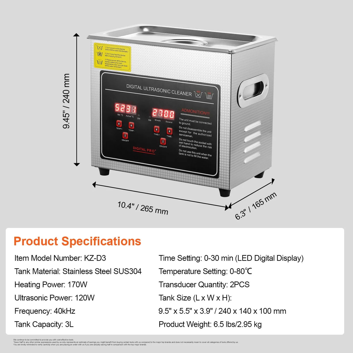 SucceBuy Ultrasonic Cleaner Stainless Steel Portable Heated