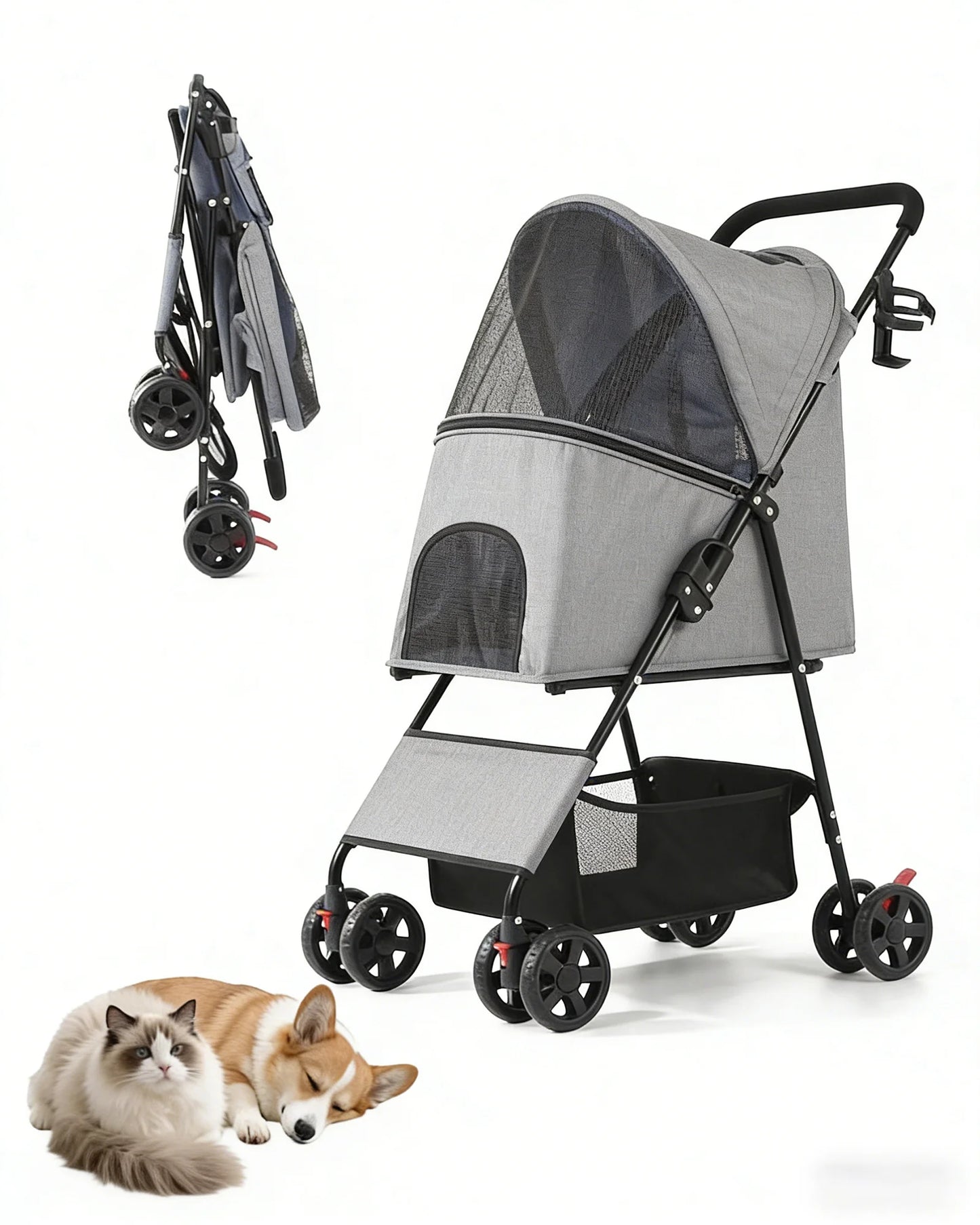 Cabusatly Lightweight Pet Stroller With Storage Basket