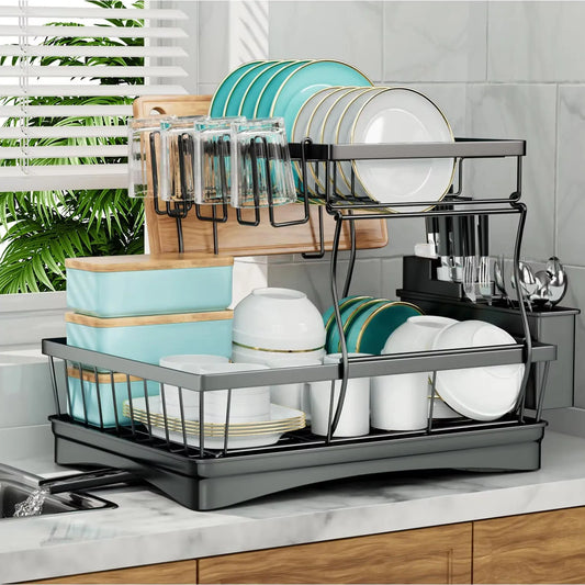 Two-Tier Dish Drying Rack For Kitchen Countertop