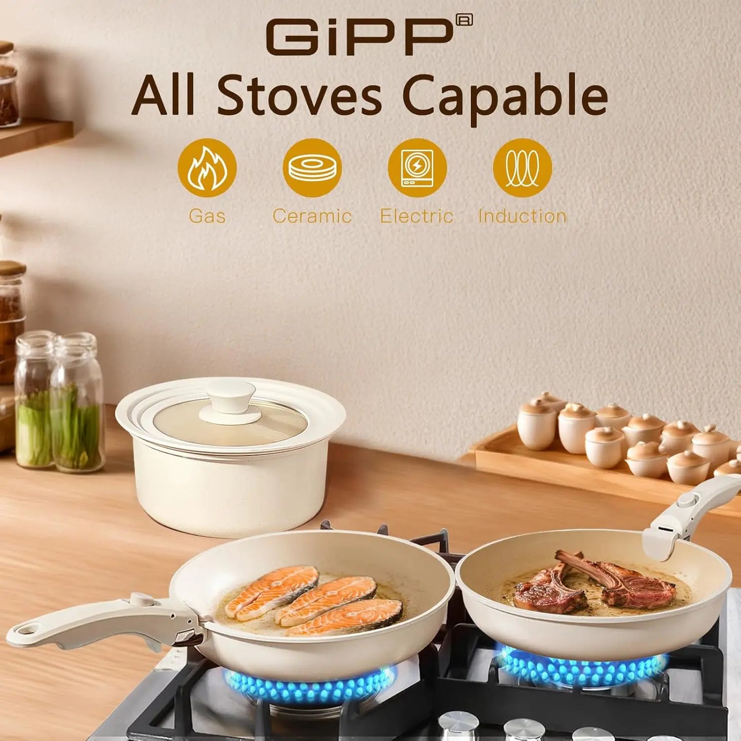 Ceramic Pots and Pans Set Non Stick, 21 Piece Detachable Handle Cookware, Healthy Non Toxic PFAS PFOA PTFE Free, Dishwasher &
