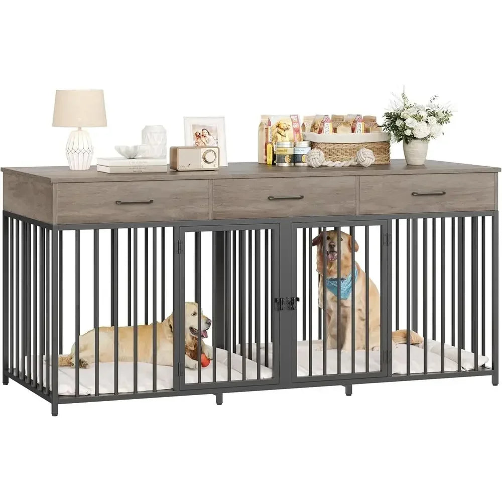 Sturdy Wooden Indoor Dog Kennel With Three Doors