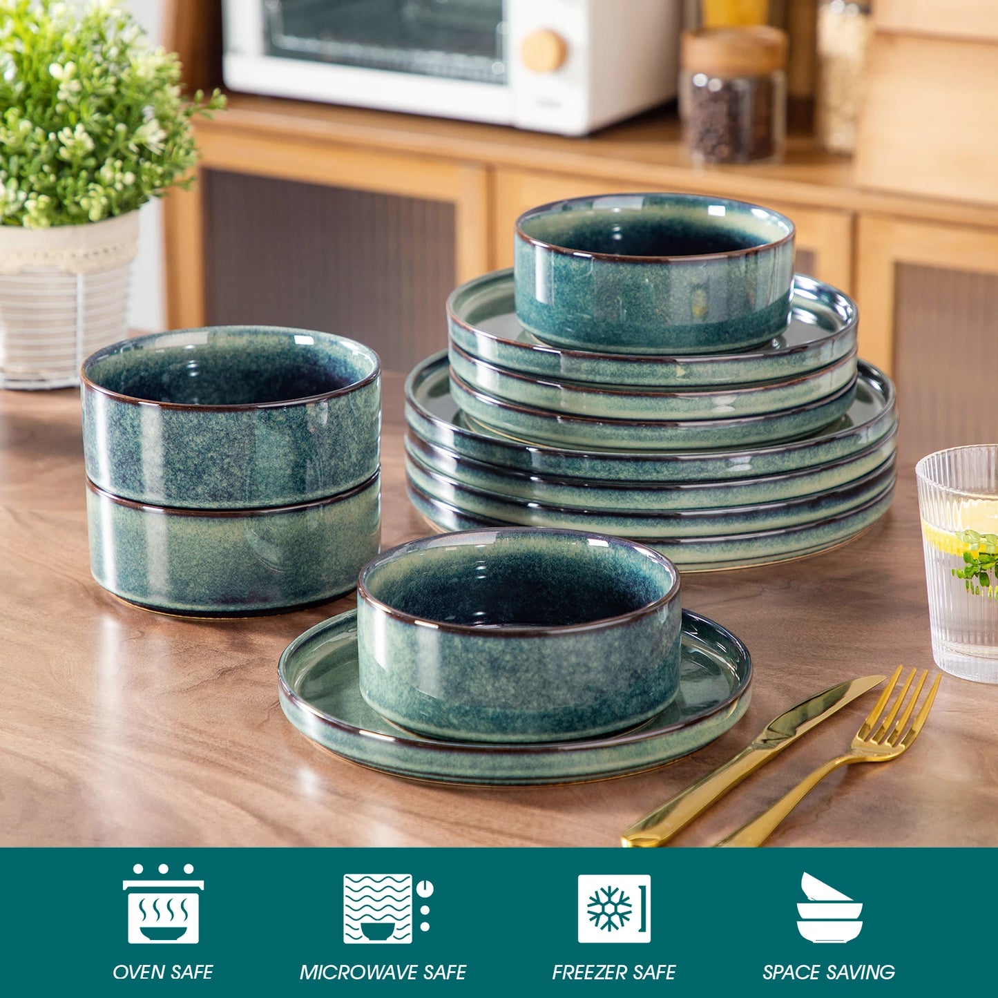 MALACASA Ceramic Dinner Set Reactive Glaze Dinnerware