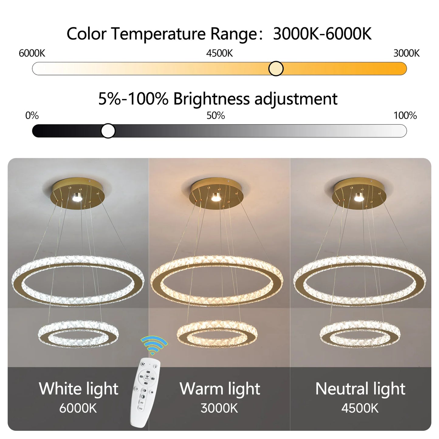 GreeLustr Modern Rings Led Pendant Light Crystal Chandelier