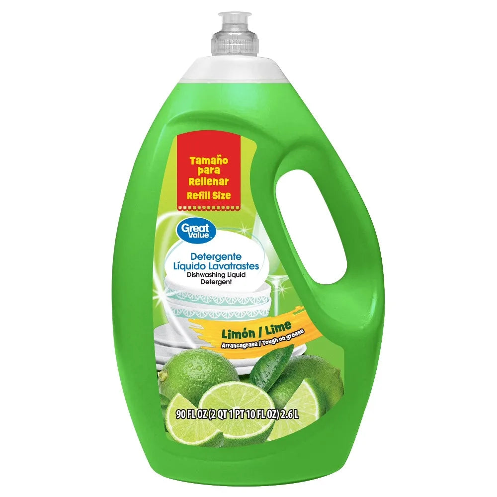 Dishwashing Liquid Soap Detergent Lemon Lime Scent 90 Fl Oz Large Capacity Refill Kitchen Cleaner Degreaser Fresh Fragrance