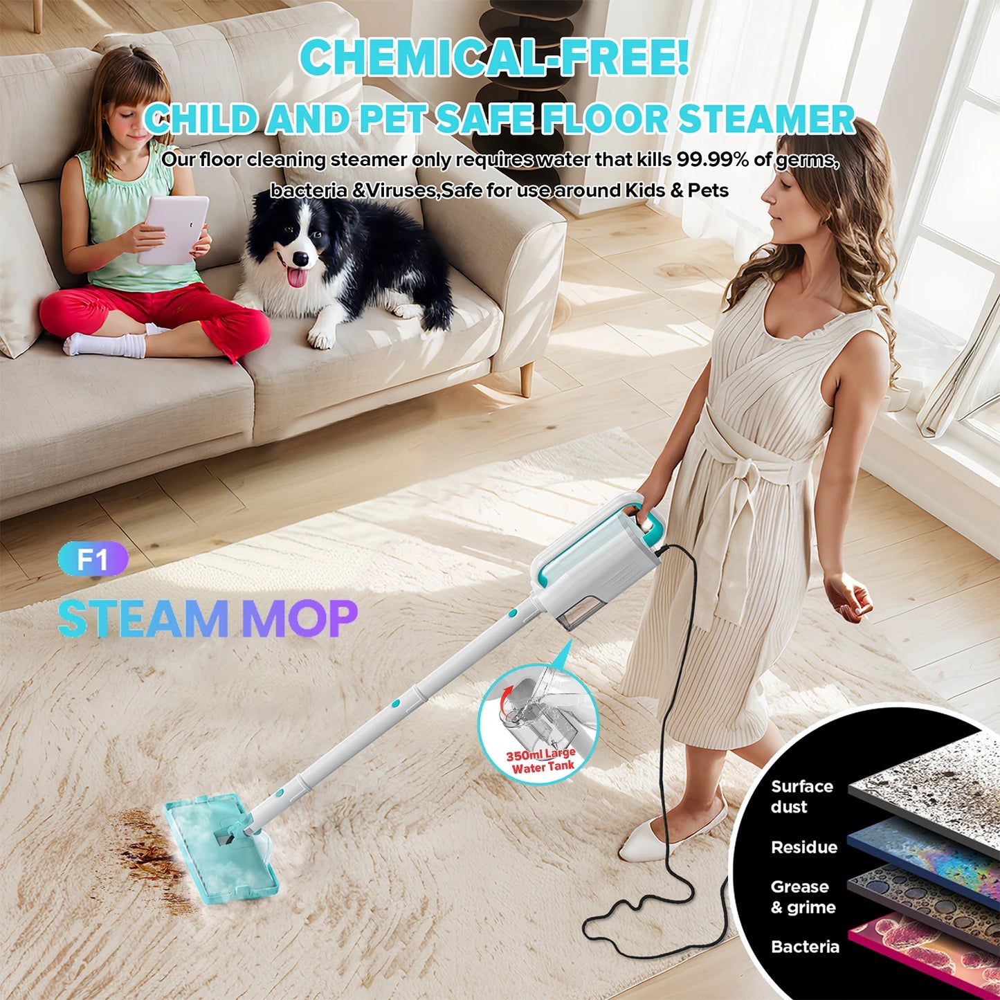 YISORA F1 Steam Mop 1200W Detachable Steam Cleaner