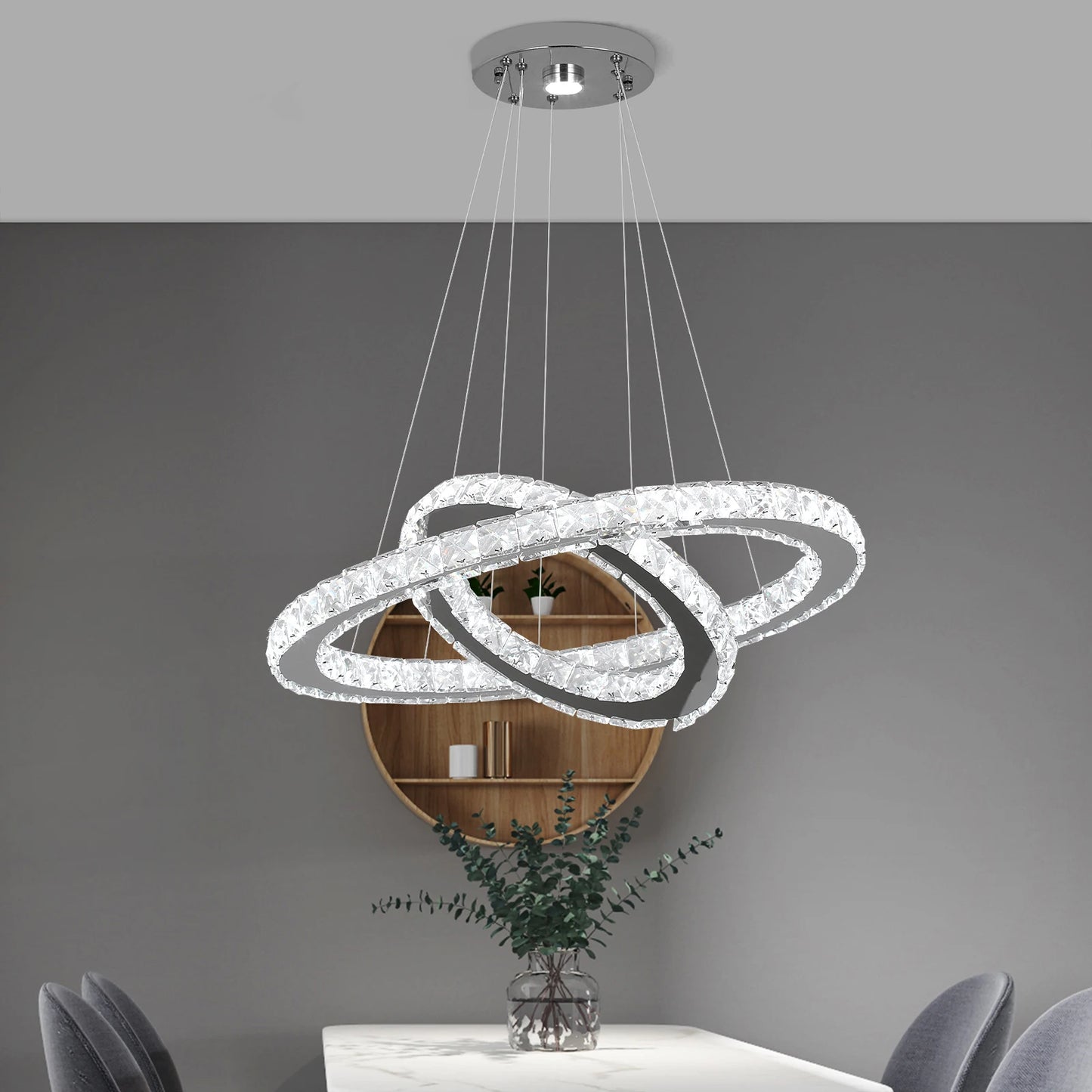 GreeLustr Modern Rings Led Pendant Light Crystal Chandelier