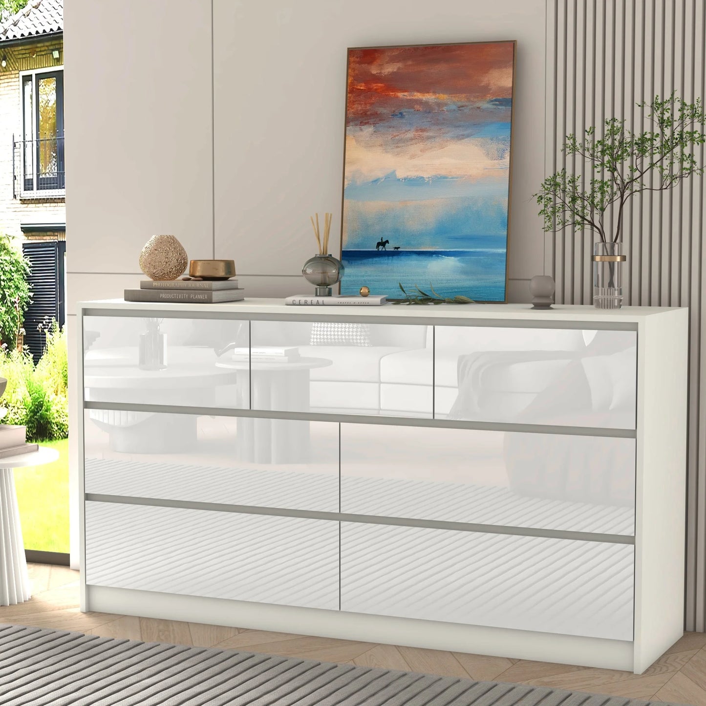 QiaoShiRen 7 Drawer Dresser Modern Wood Chest