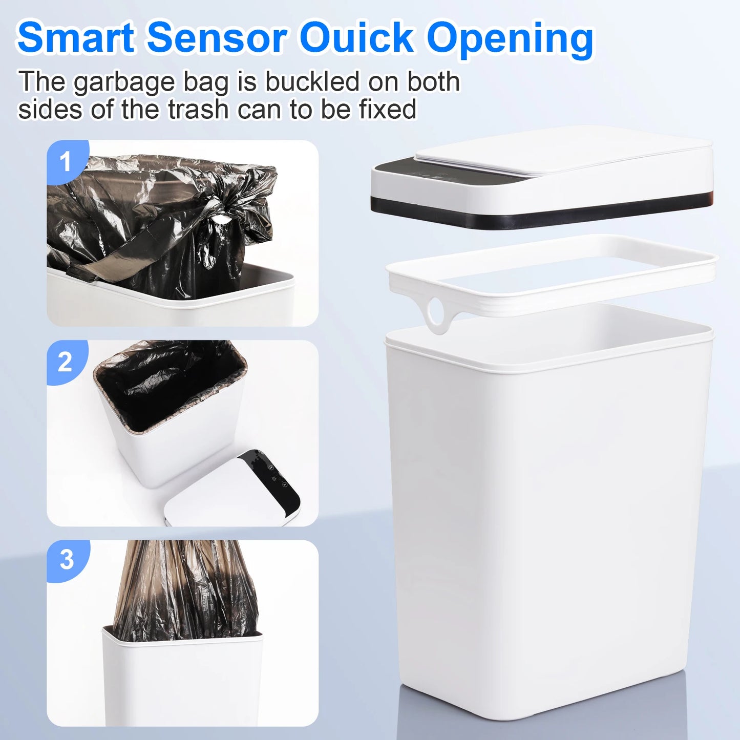 2 Pack Touchless Motion Sensor Trash Cans Slim Design