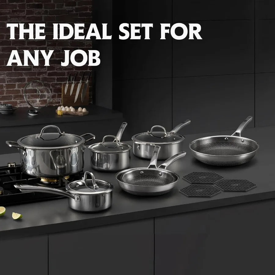 Nonstick 14-Piece Stainless Steel Cookware Set