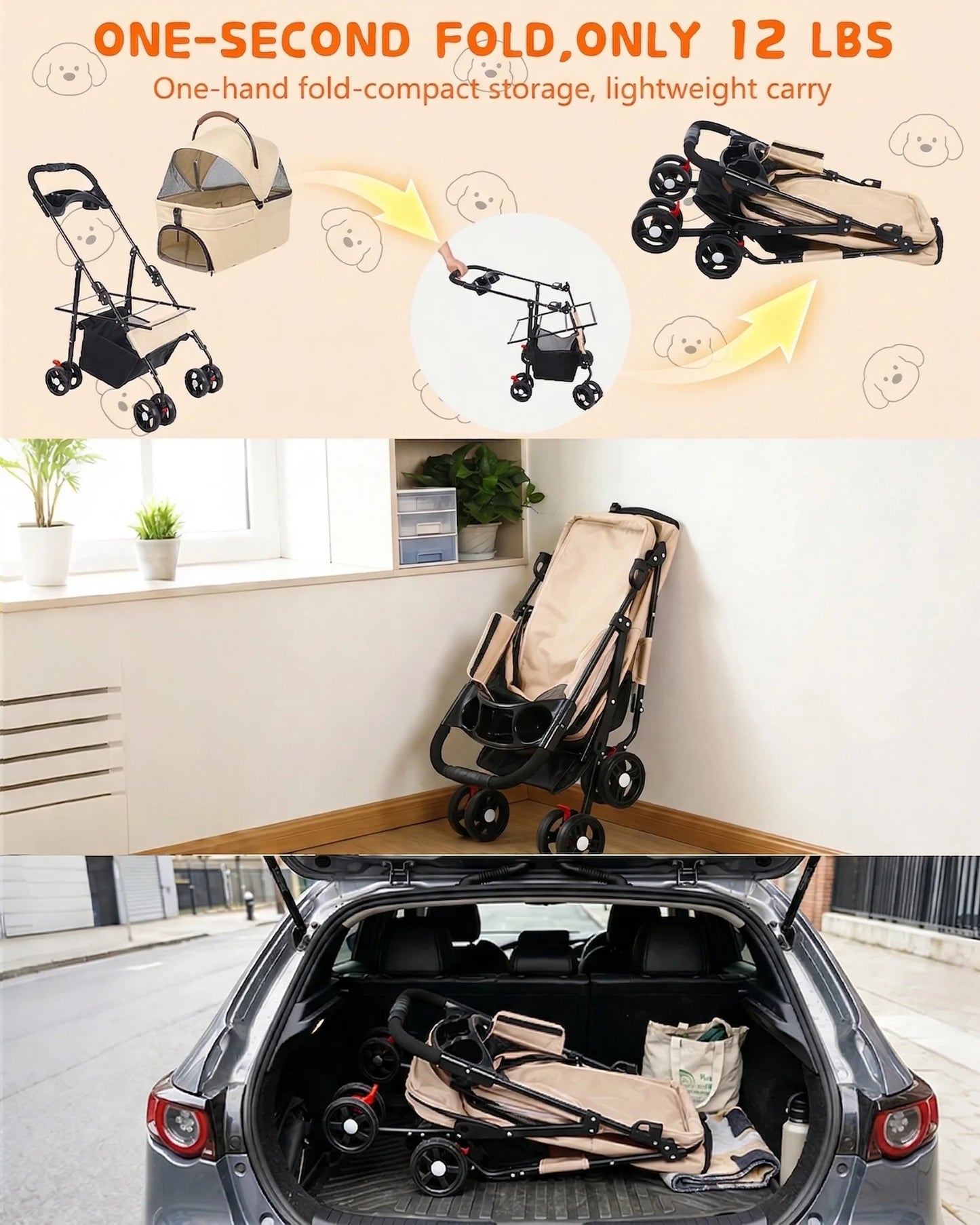 Cabusatly 2in1 Pet Stroller With Removable Carrier