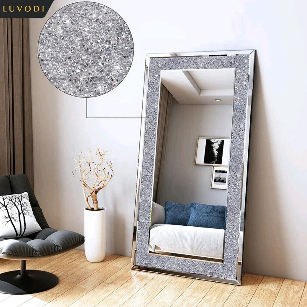 LUVODI Crystal Rhinestone Frameless Vanity Mirror Wall Mount