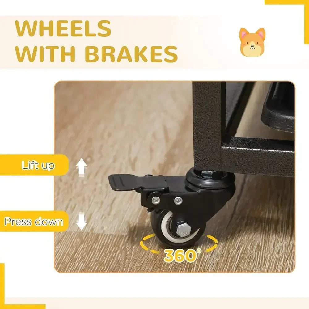 Heavy Duty Metal Dog Crate With Wheels And Slide Pan