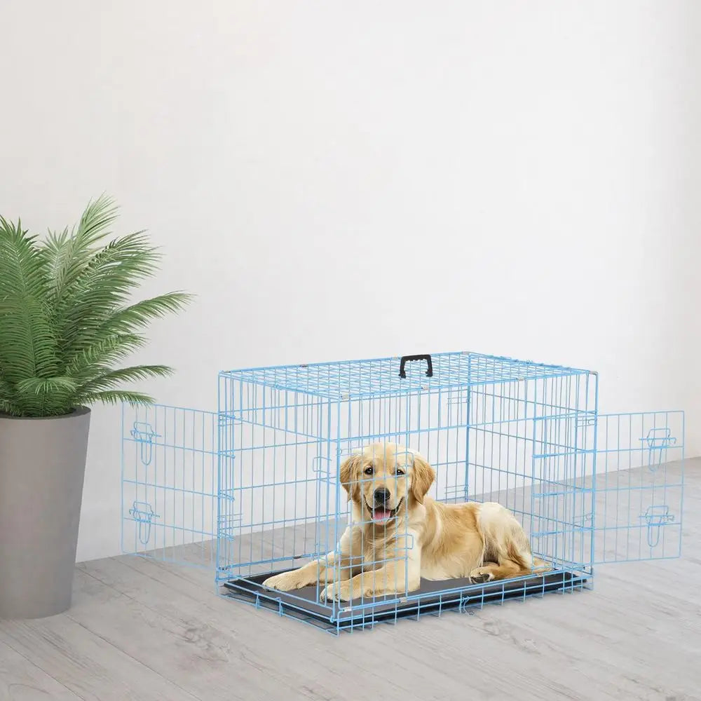 Secure Metal Dog Crate Double Doors Leak Proof Pan