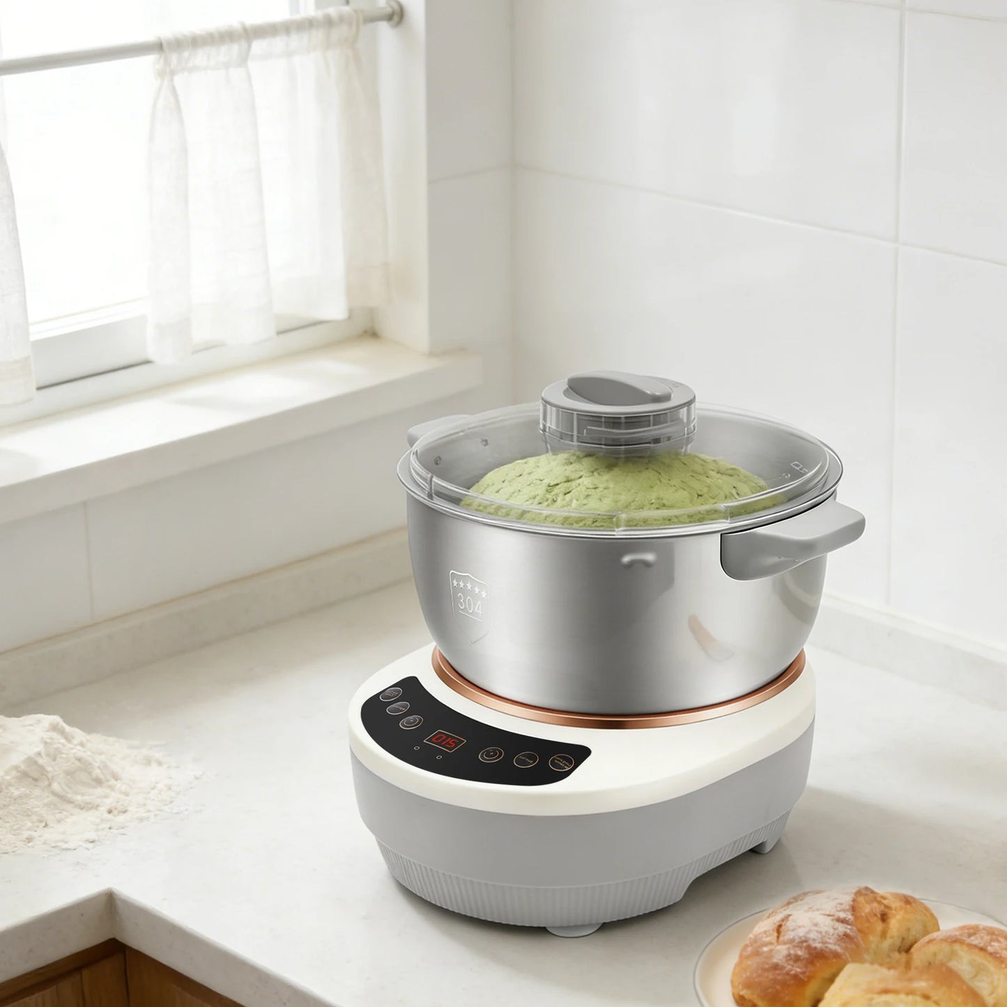 Electric Stainless Steel Dough Kneading Mixer With Timer