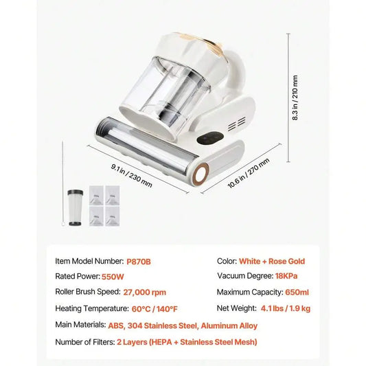 XMSJ Mattress Vacuum Cleaner 550W With 18KPa Suction HEPA