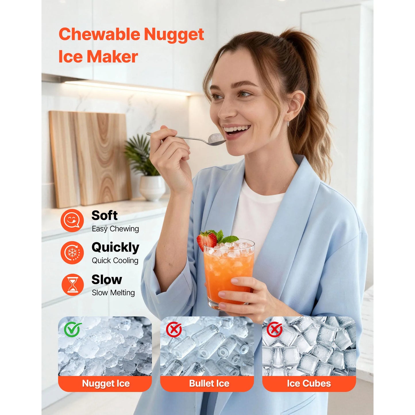 Vevor Countertop Nugget Ice Maker Self Cleaning Portable