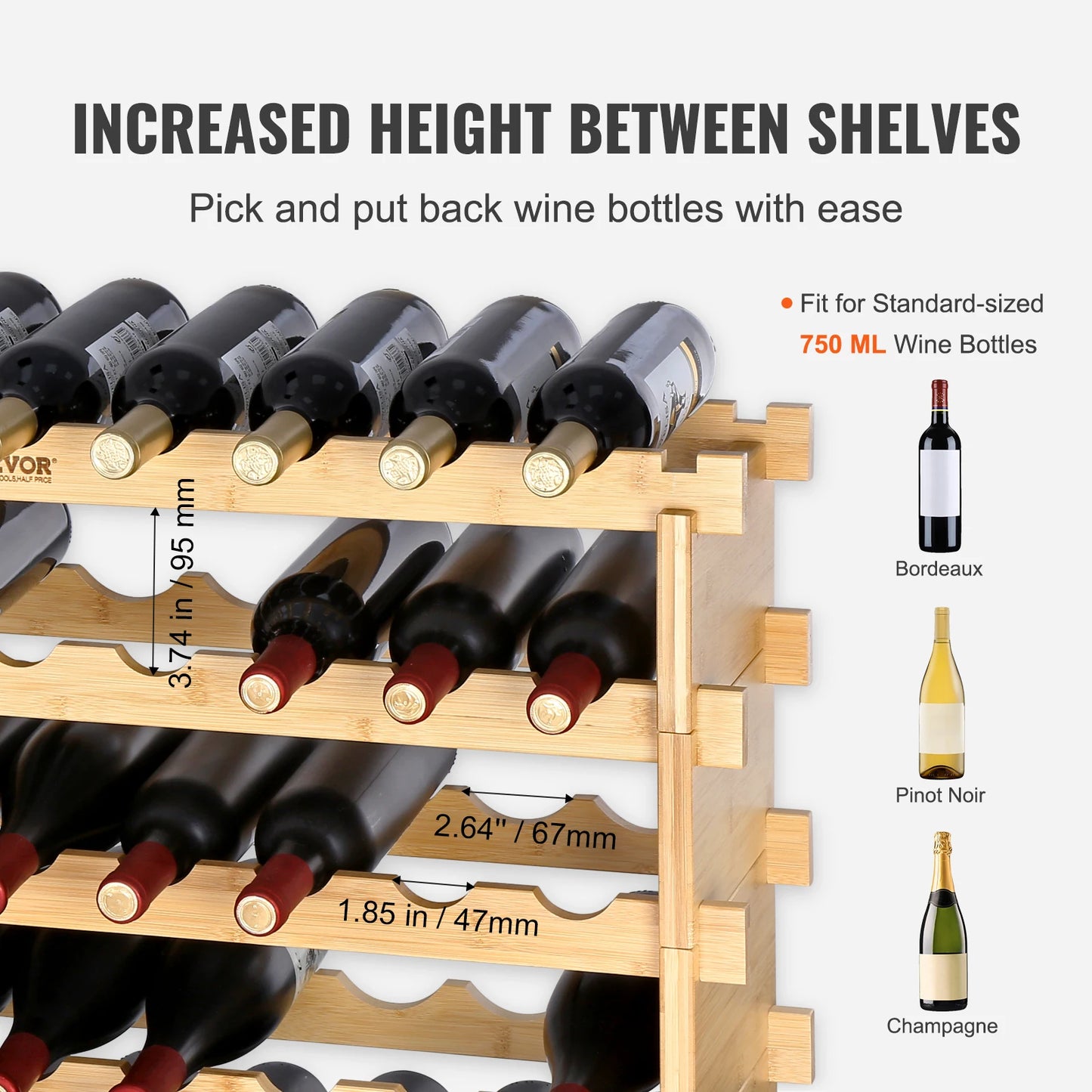 SucceBuy Bamboo 8 Tier Stackable Wine Rack Free Standing