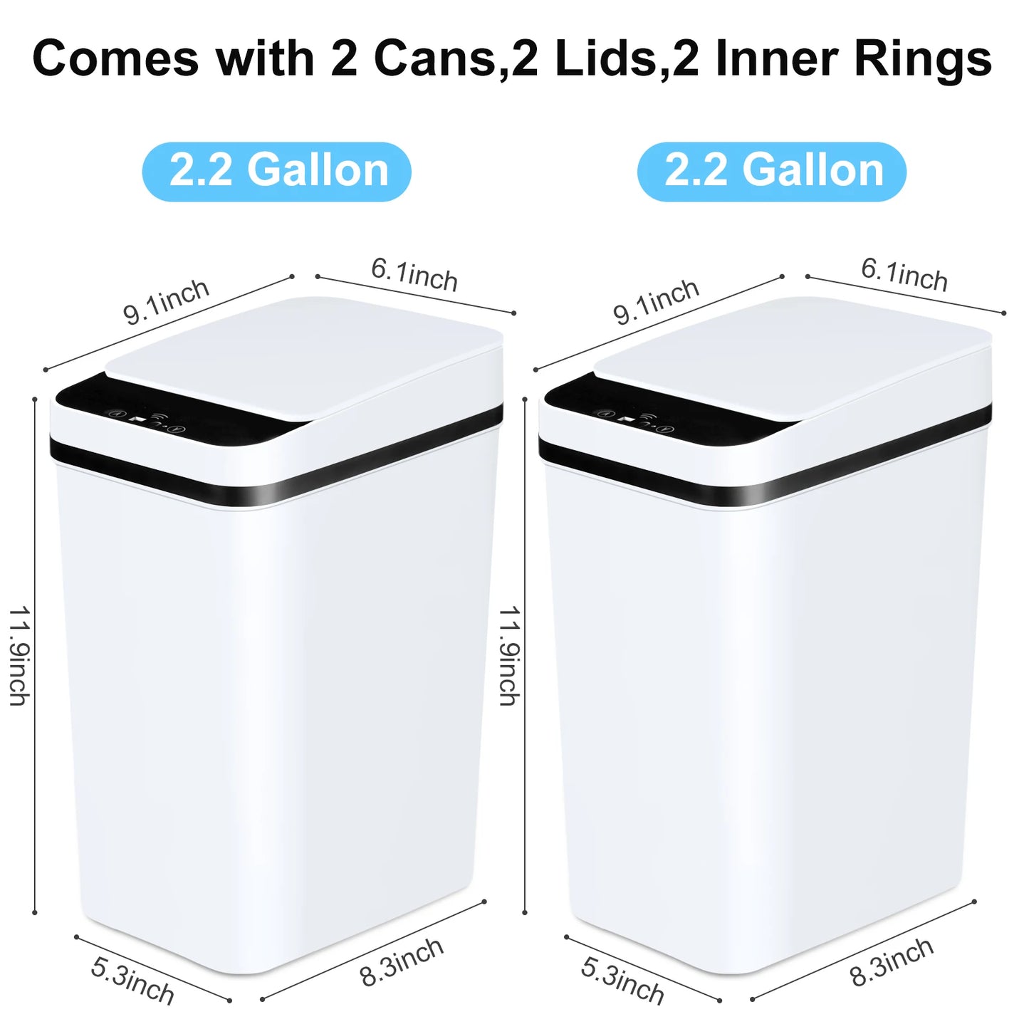 2 Pack Touchless Motion Sensor Trash Cans Slim Design