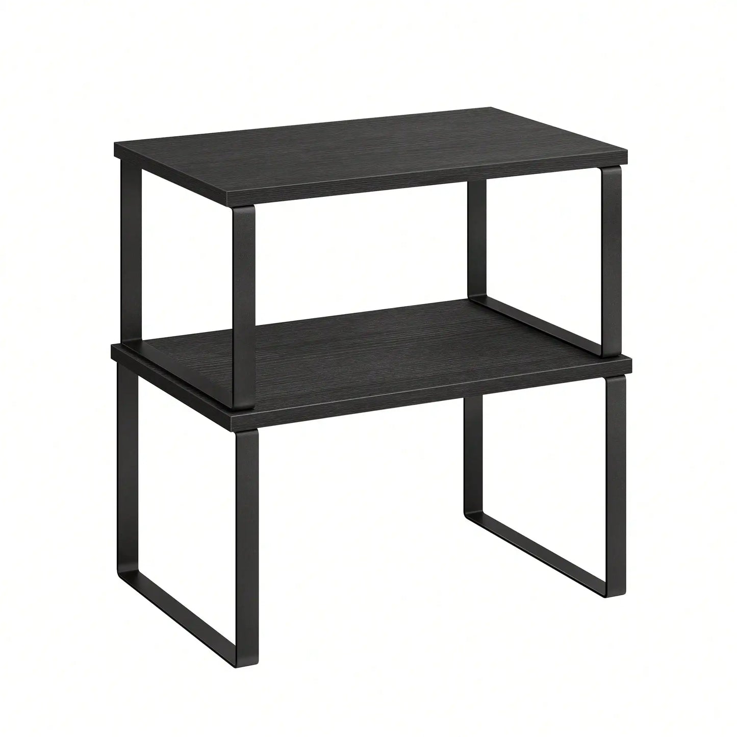 Stackable Cabinet Organizer Shelf Set With Metal Wood Top