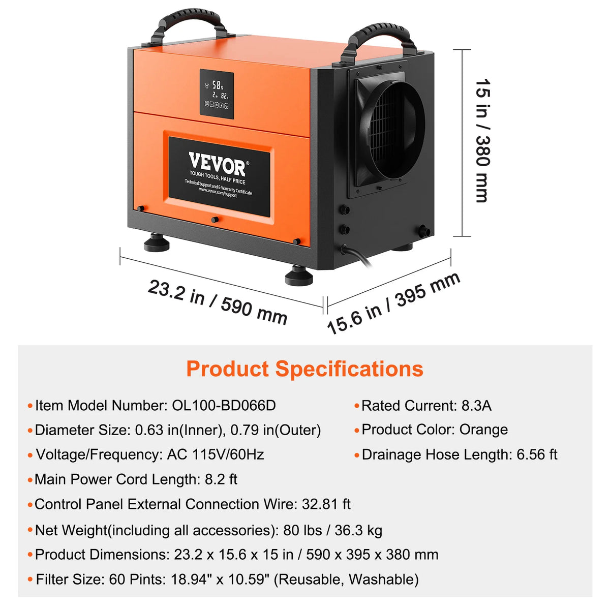 VEVOR Large Capacity Commercial Dehumidifier with Drain Hose