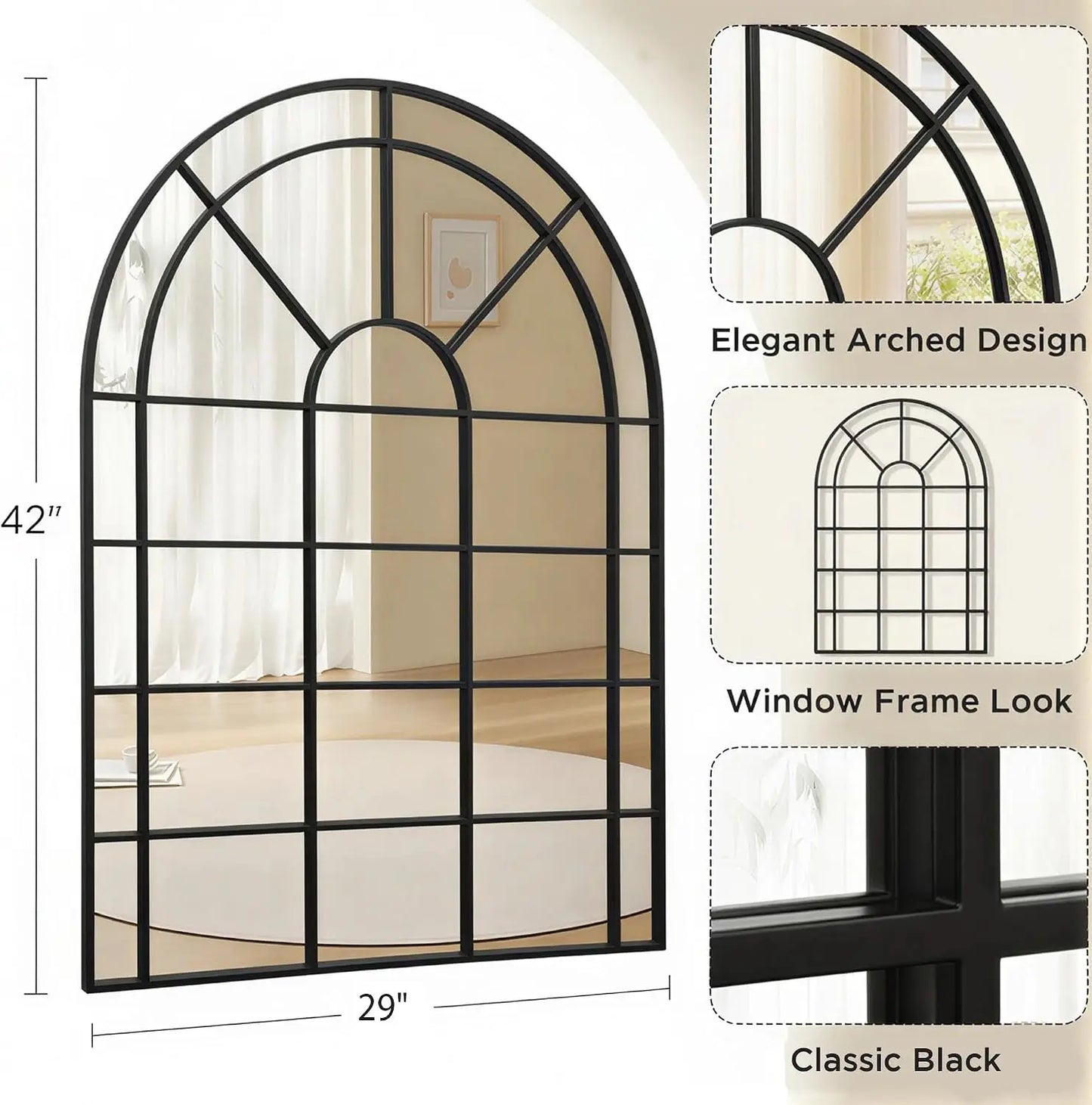 Arched Farmhouse Wall Mirror for Living Room and Entryway