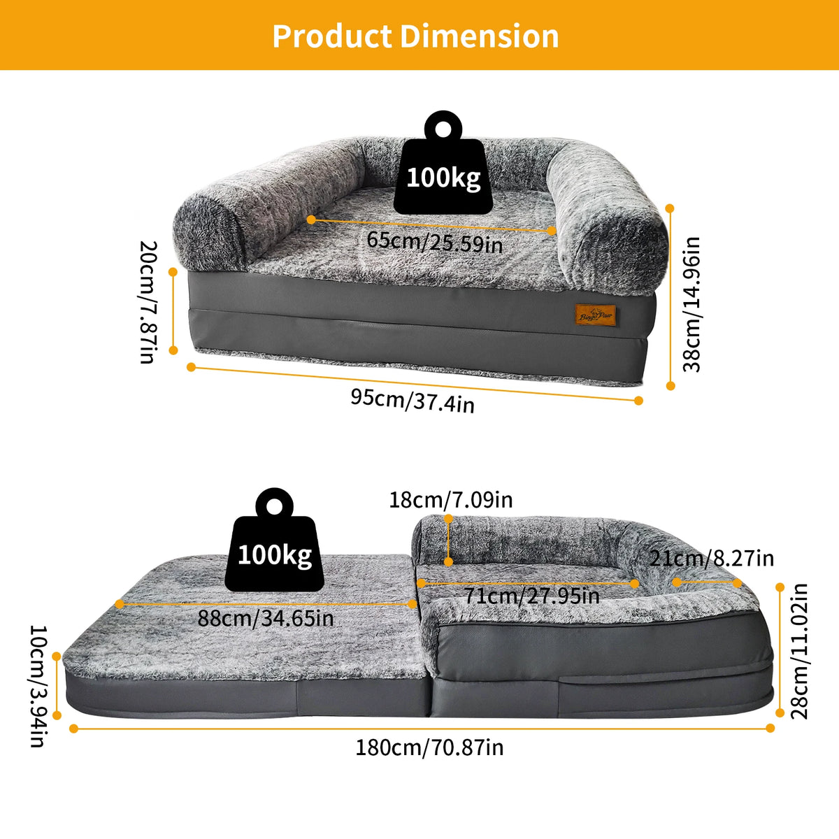 Bingopaw Giant Orthopedic Dog Bed With Plush Removable Cover