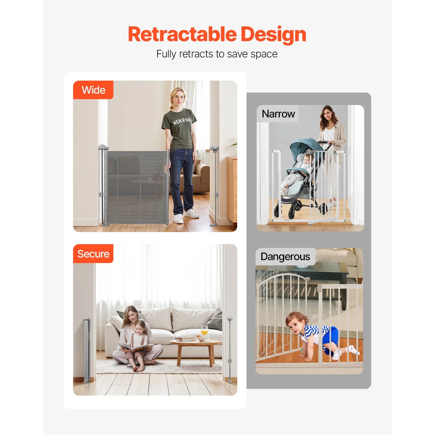 SucceBuy Retractable Baby Gate For Kids And Pets