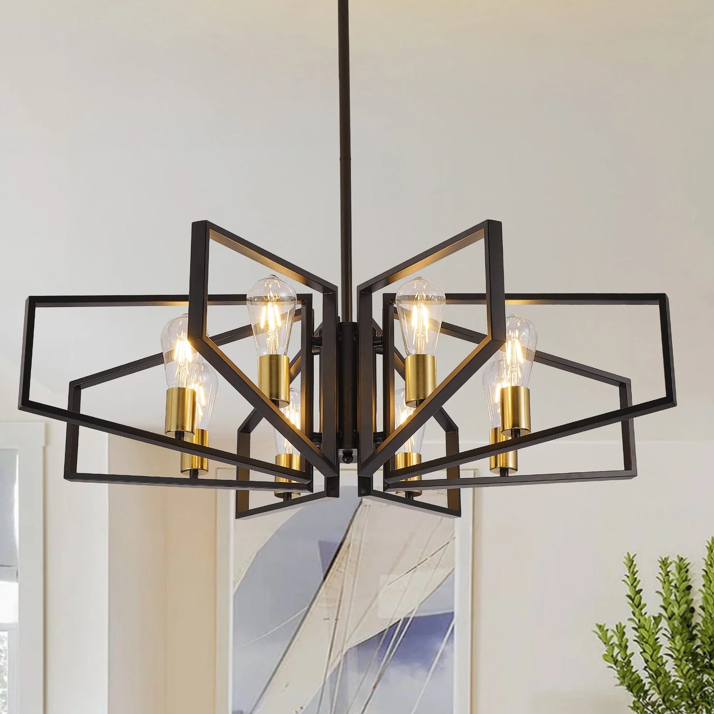 Geometric 8 Light Chandelier With Adjustable Height
