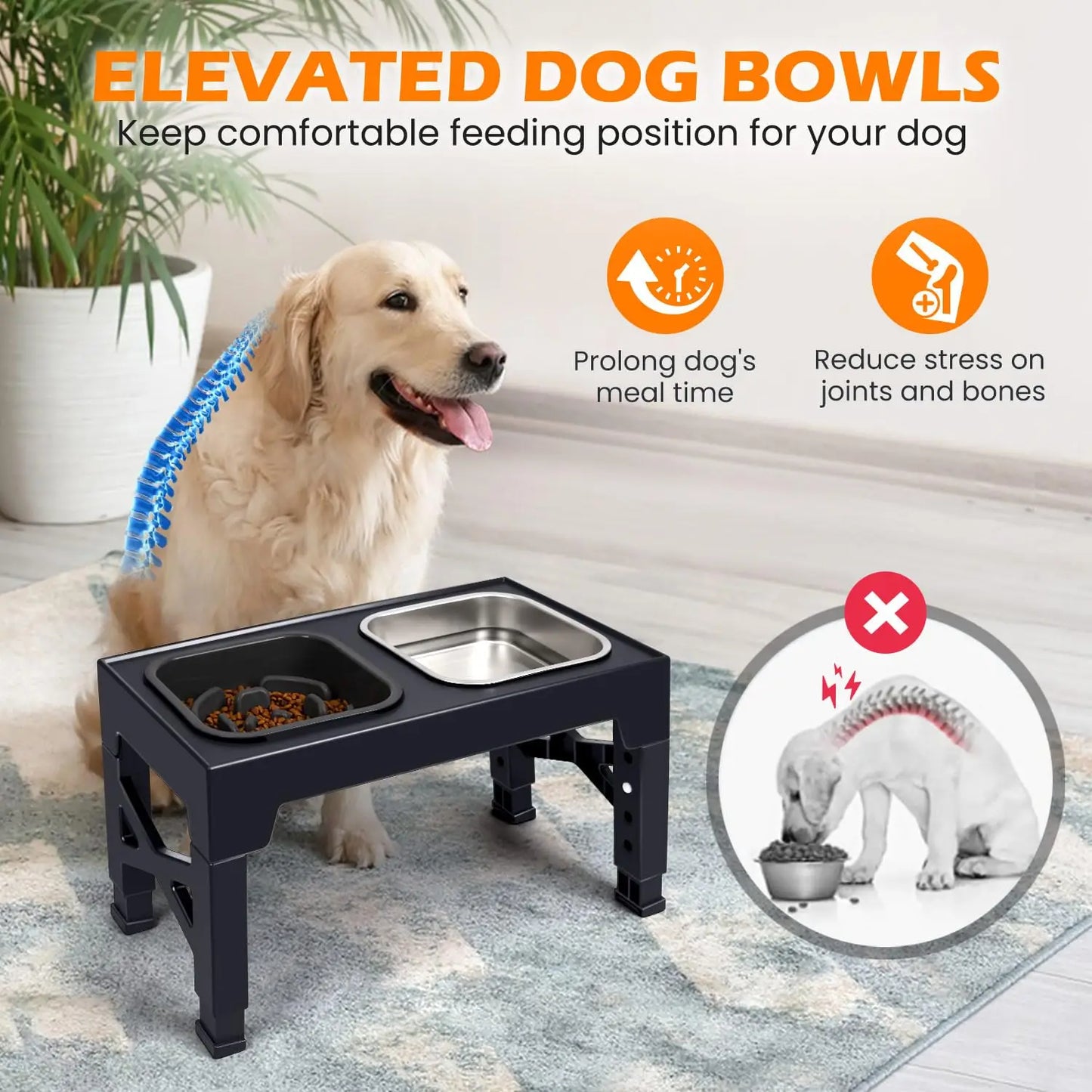 Two In One Elevated Slow Feeder Dog Bowls Foldable Stand