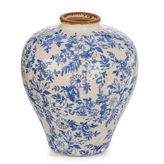 Vintage Ceramic Flower Vase Ice Cracked Glaze Chinoiserie