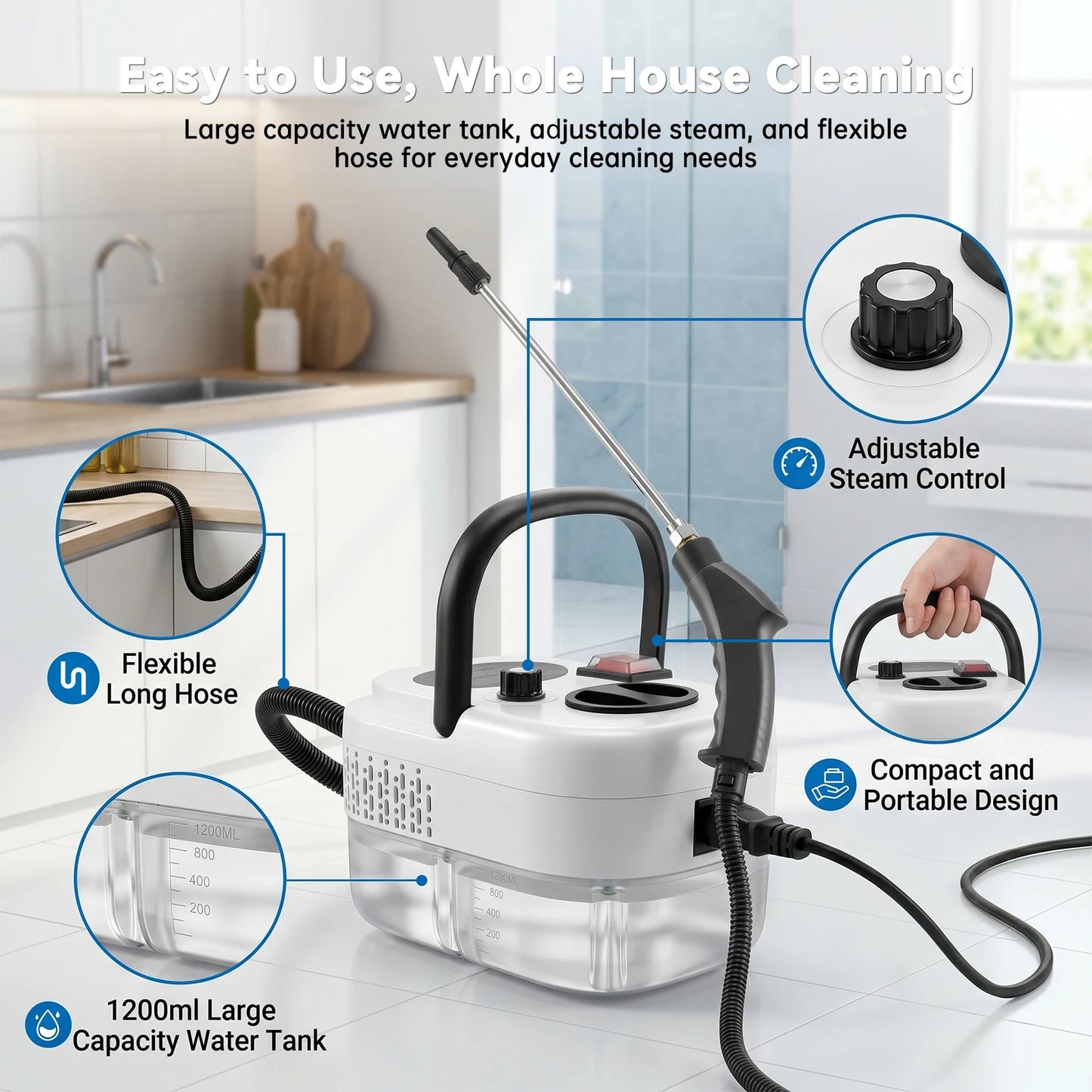 2500W High Power Steam Cleaner Handheld With Accessories