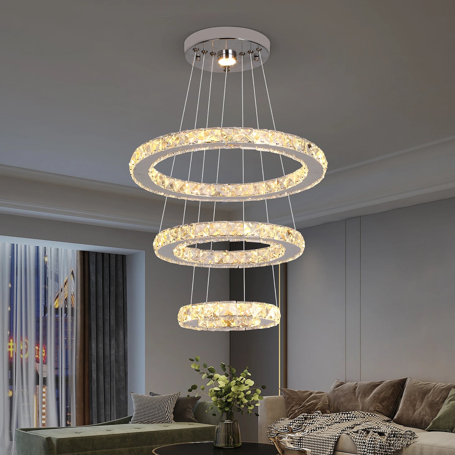 GreeLustr Modern Crystal Pendant Ring Chandelier