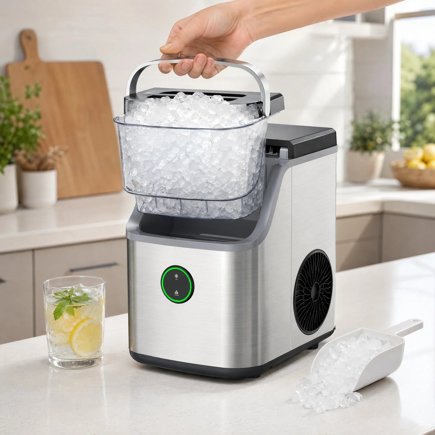 PHILERGO Portable Nugget Ice Maker Countertop Self Cleaning