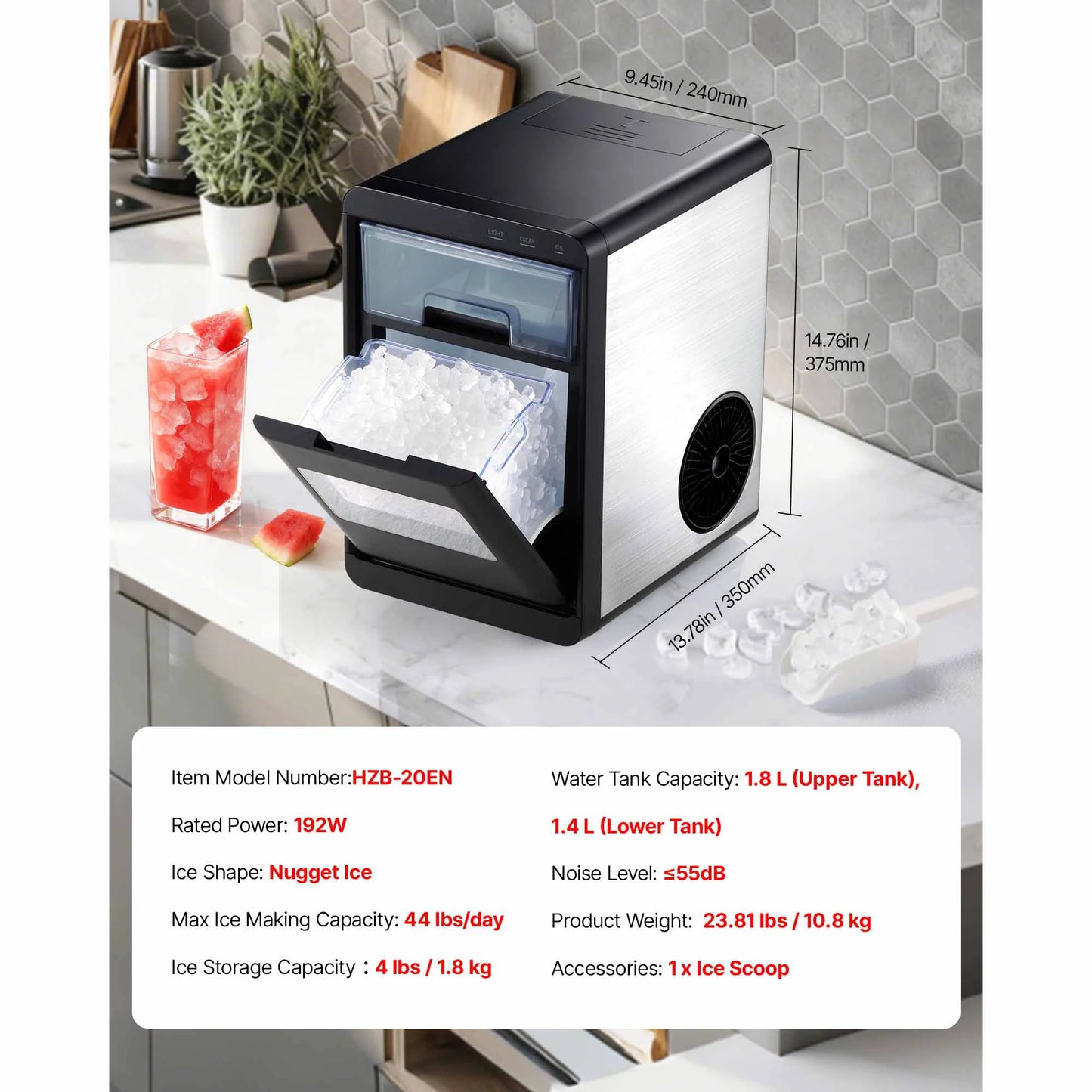 Vevor Countertop Nugget Ice Maker Self Cleaning Portable