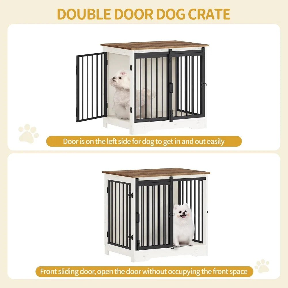 Dog Crate Furniture With Barn Door Heavy Duty Wood Kennel