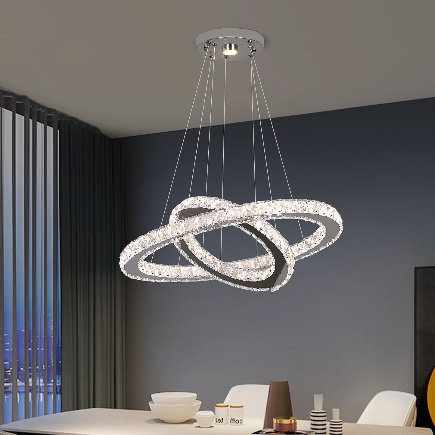 GreeLustr Modern LED Crystal Ring Pendant Chandelier