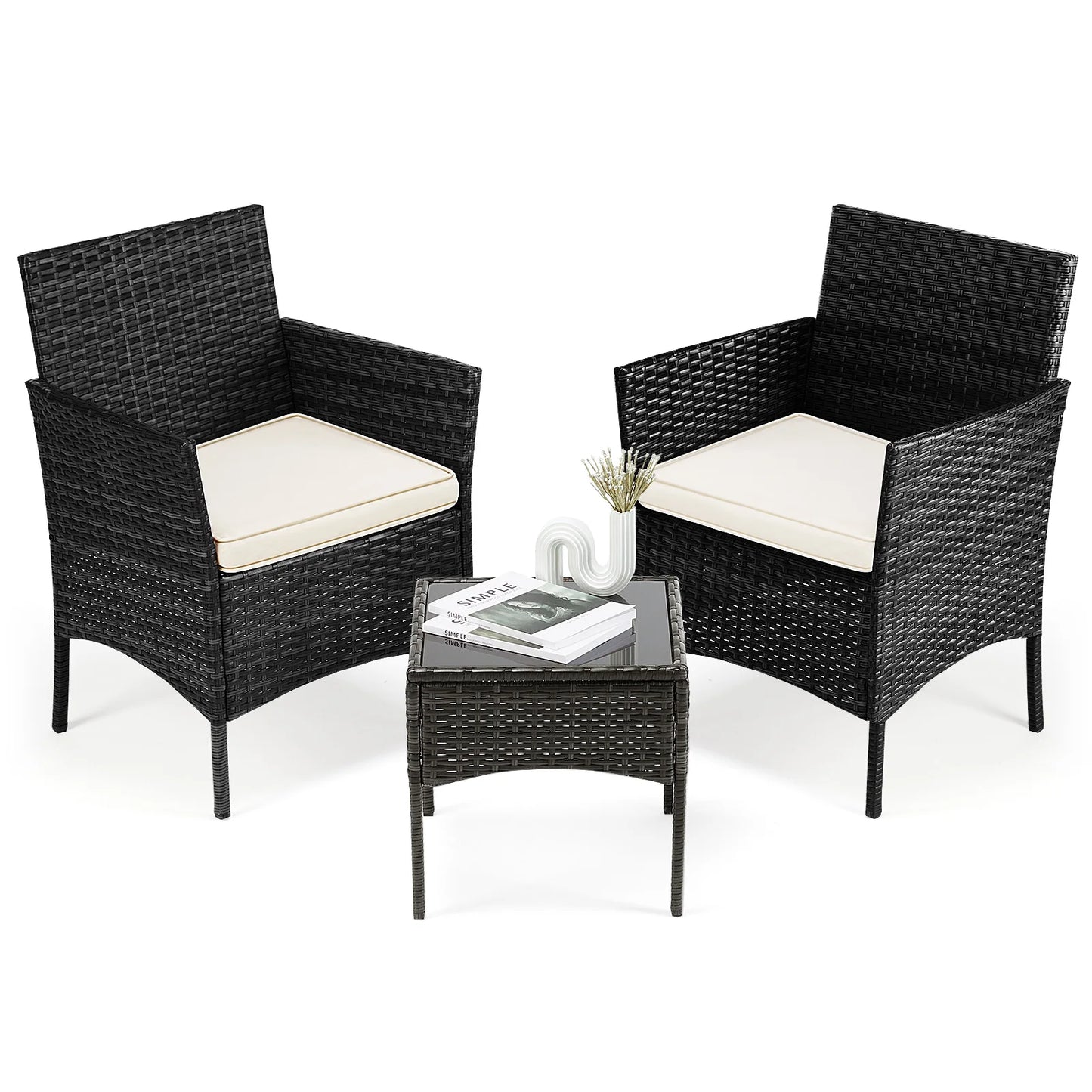 JHK 3 Piece Patio Furniture Set With Rattan Chairs