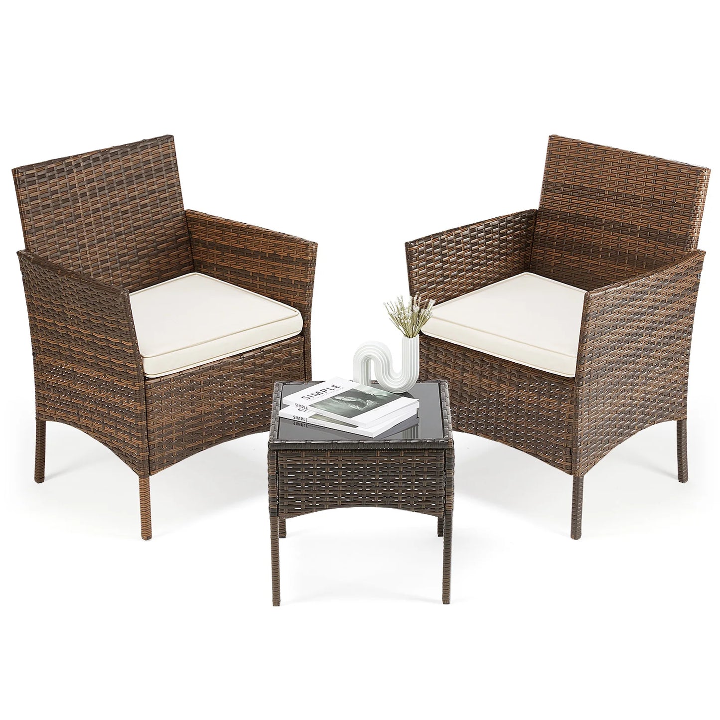 JHK 3 Piece Patio Furniture Set With Rattan Chairs