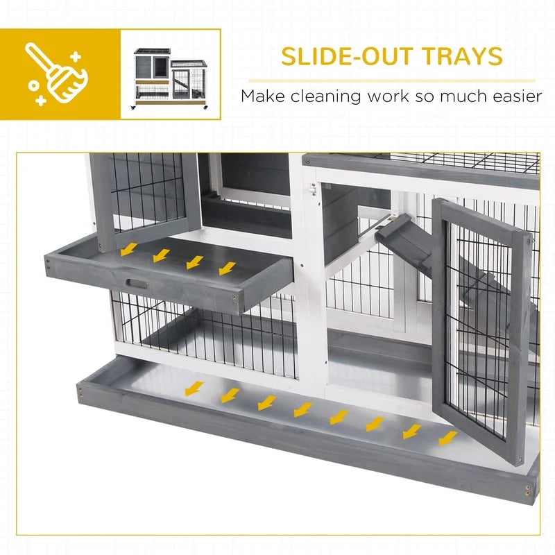 Elevated Wooden Rabbit Hutch With Ramp Indoor Small Pets