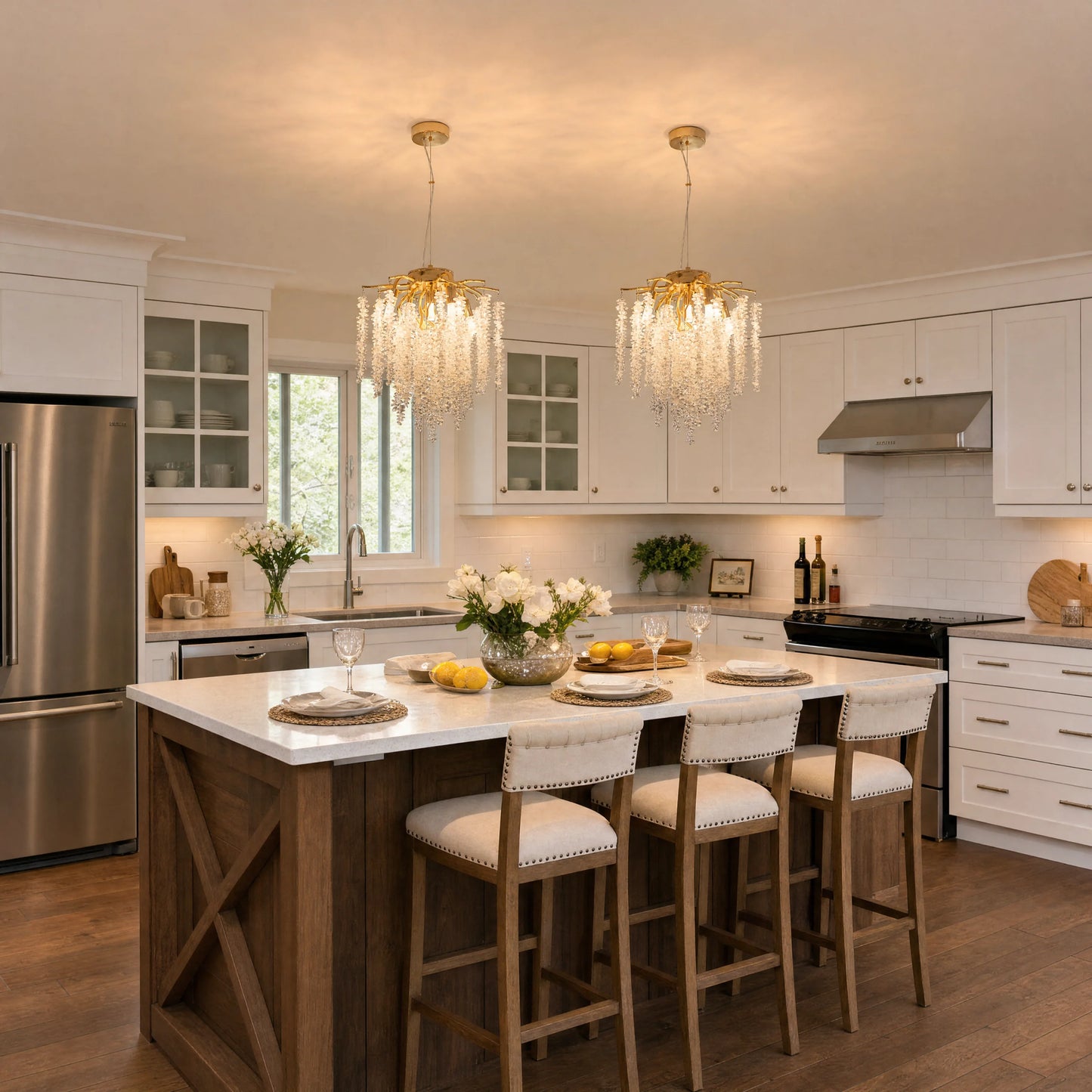 Gold Crystal Tree Chandelier Pendant Light Fixture