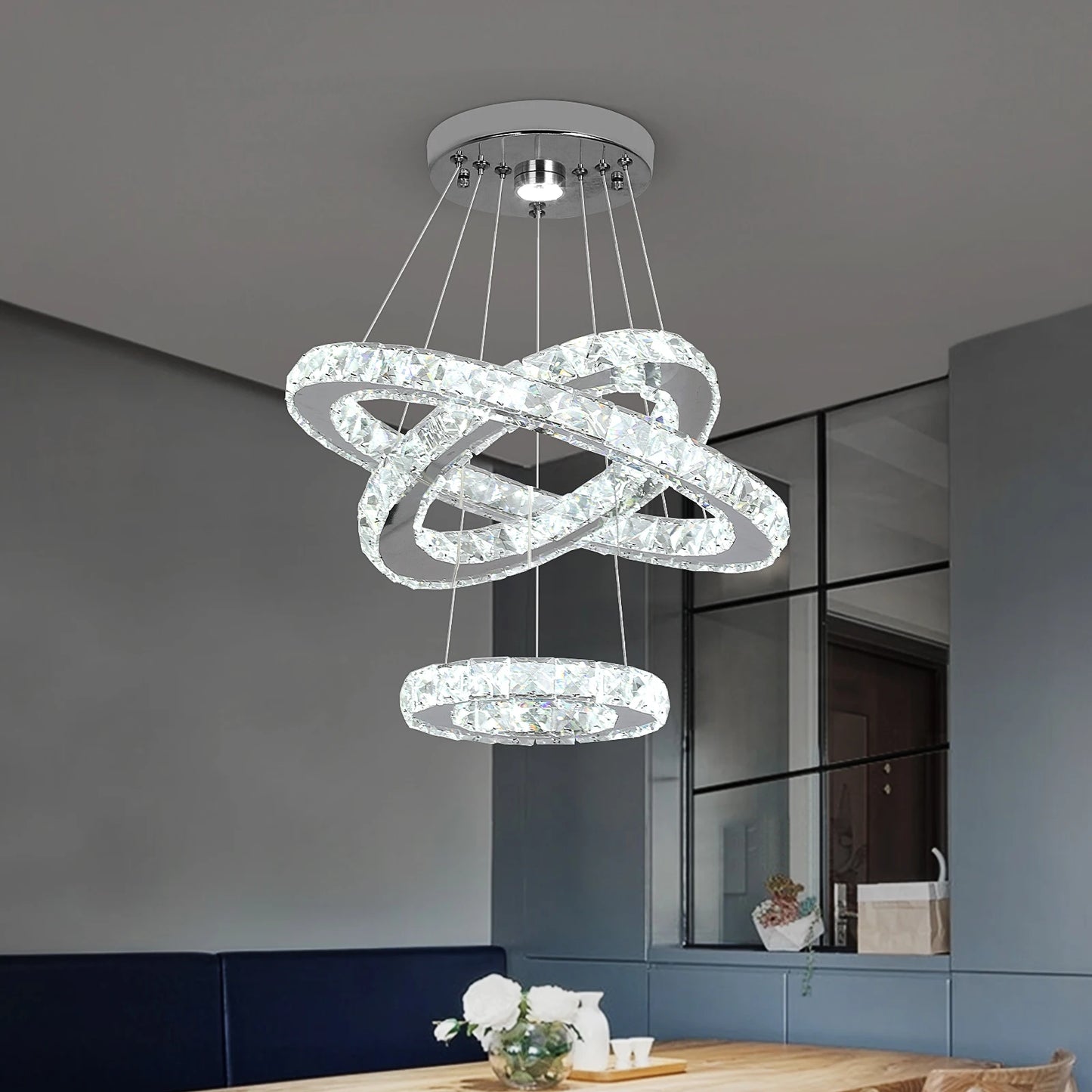 GreeLustr Modern Crystal Pendant Ring Chandelier