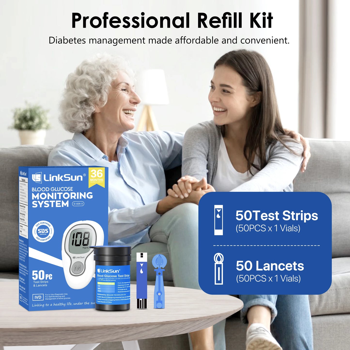 Linksun Blood Glucose Meter G-425-3 Glucometer Kit