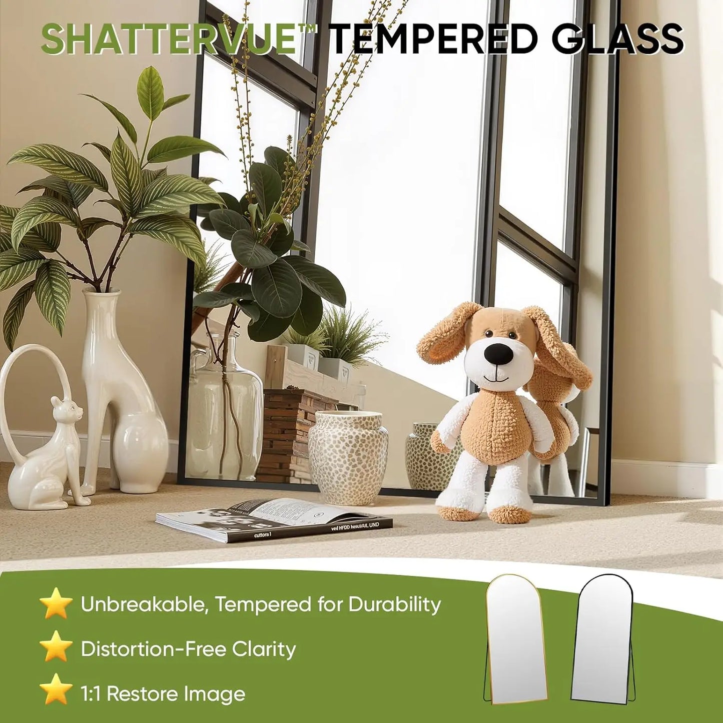 Arched Standing Mirror Shatter Resistant Easy Assembly