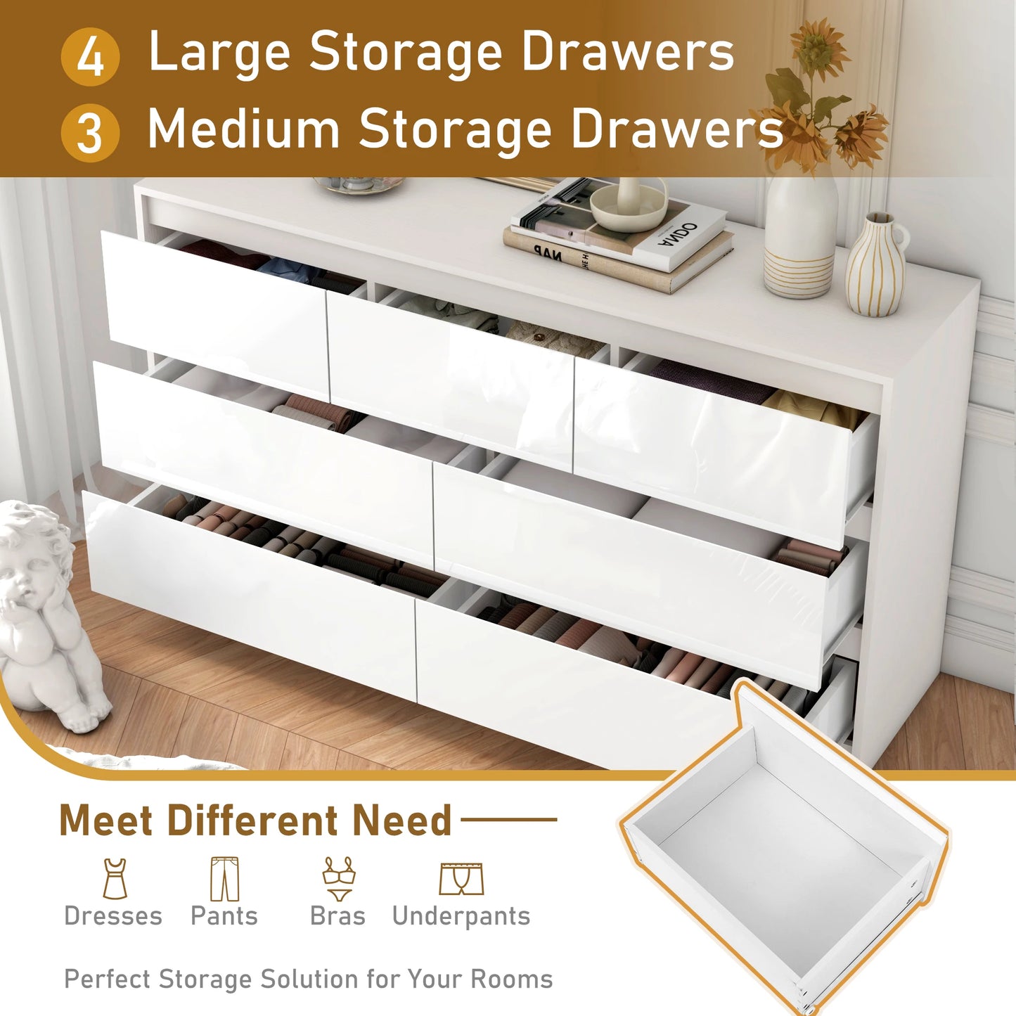 QiaoShiRen 7 Drawer Dresser Modern Wood Chest
