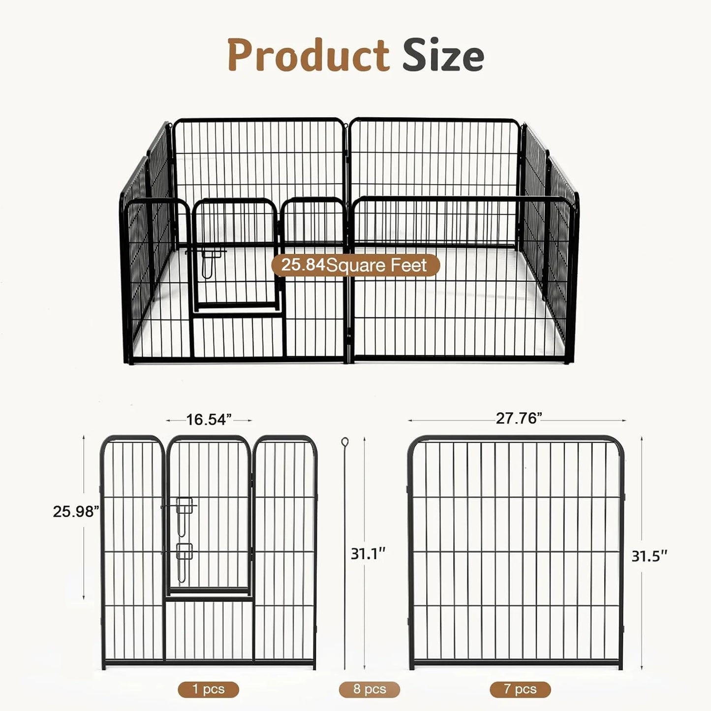 JHK Foldable Metal Dog Playpen For Outdoor Use
