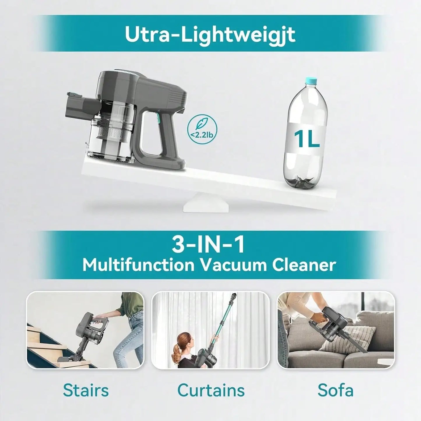 Cordless Vacuum Cleaner 6 In 1 Ultra Lightweight 40KPa