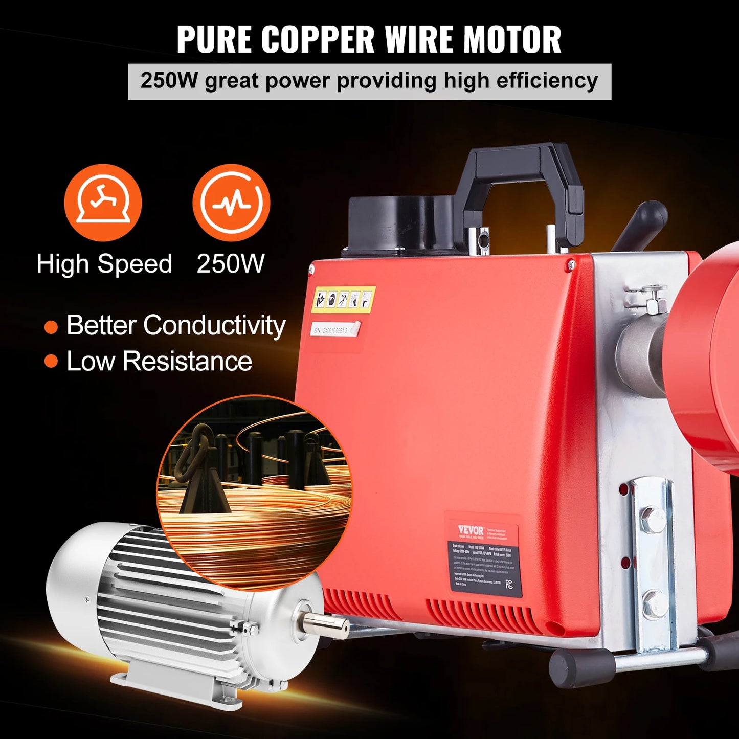 VEVOR 250W Drain Cleaner Auger Electric Sewer Snake